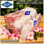 Beef Cuberoll Scotch-Fillet RIBEYE lip-on STEER (young cattle) aged 21days frozen Australia KILCOY BLUE DIAMOND roast mini 1/4 cuts 2" 5cm +/- 1kg (price/kg)